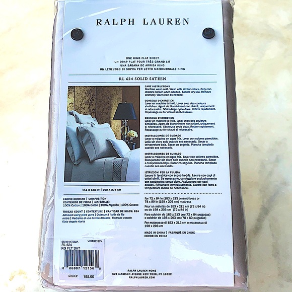 RALPH LAUREN VINTAGE SILVER SATEEN KING FLAT SHEET - Picture 5 of 5